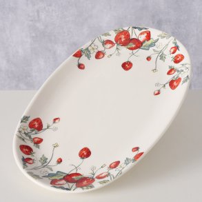 NYDELIG SERVERINGSFAT MED JORDB�RMOTIV, OVALT, 18 X 29 CM
