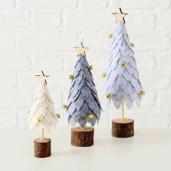 NYDELIG FILT TRE MED SM KULER OG STJERNE, MRK GR, H 21 CM