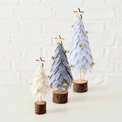 NYDELIG FILT TRE MED SM KULER OG STJERNE, MRK GR, H 21 CM