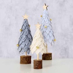 NYDELIG FILT TRE MED SM KULER OG STJERNE, MRK GR, H 21 CM