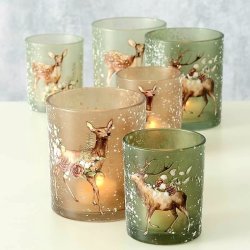 DET VAKRESTE LYSGLASS MED HJORTEMOTIV, MRK GRNN, 9 X 10,5