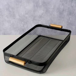 STILIG FAT I METALL, SORT MED TREHANKER,, 27 X 51 CM