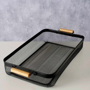 STILIG FAT I METALL, SORT MED TREHANKER,, 27 X 51 CM