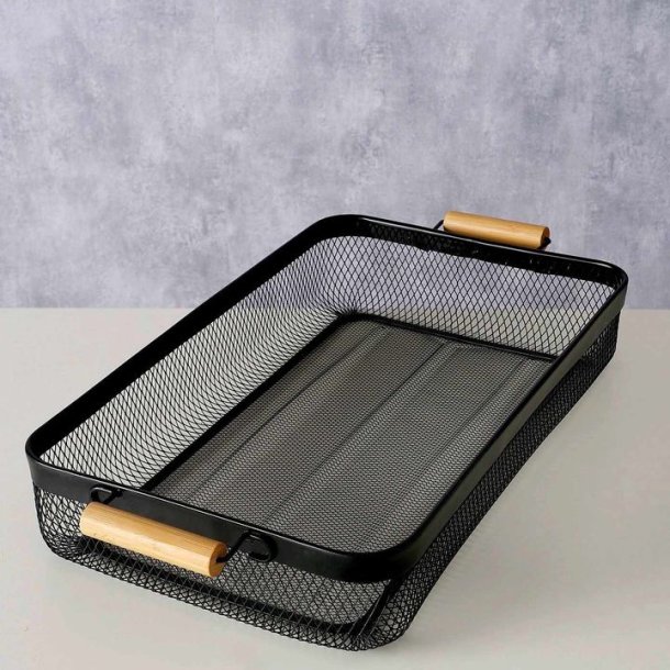 STILIG FAT I METALL, SORT MED TREHANKER,, 27 X 51 CM