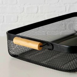 STILIG FAT I METALL, SORT MED TREHANKER,, 27 X 51 CM