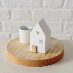 STILIG LYSESTAKE MED HUS, TRE OG METALL, 10 X 6,5 CM