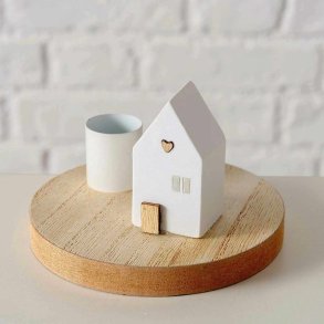 STILIG LYSESTAKE MED HUS, TRE OG METALL, 10 X 6,5 CM