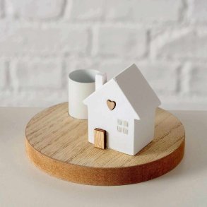 STILIG LYSESTAKE MED HUS, TRE OG METALL, 10 X 6,5 CM