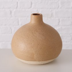 NYDELIG VASE I KERAMIKK, BEIGE MED OFFWHITE BUNN,  H 15 CM