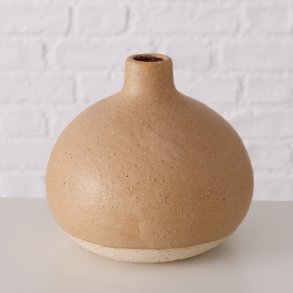 NYDELIG VASE I KERAMIKK, BEIGE MED OFFWHITE BUNN,  H 15 CM