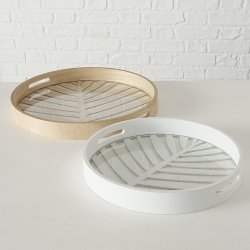 NYDELIG TREFAT MED GLASSBUNN OG BLADMNSTER, HVIT,  H 5 CM,  35 CM