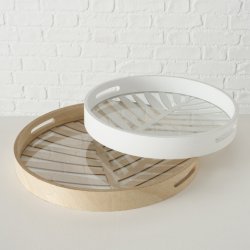 NYDELIG TREFAT MED GLASSBUNN OG BLADMNSTER, HVIT,  H 5 CM,  35 CM