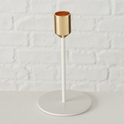 STILIG LYSESTAKE I HVIT OG GULL, H 15 CM