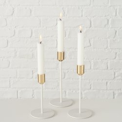 STILIG LYSESTAKE I HVIT OG GULL, H 15 CM