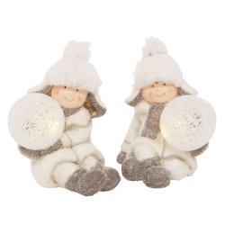 SJARMERENDE JULEFIGUR  MED SNBALL MED LEDLYS, H 13 CM