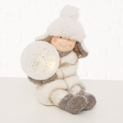 SJARMERENDE JULEFIGUR  MED SNBALL MED LEDLYS, H 13 CM