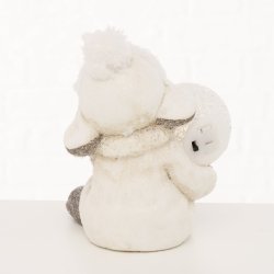 SJARMERENDE JULEFIGUR  MED SNBALL MED LEDLYS, H 13 CM