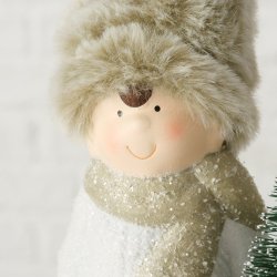 SJARMERENDE JULEGUTT MED  LYS I TREET, H 22 CM