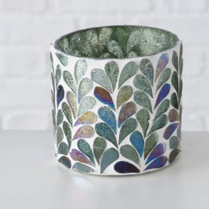 NYDELIG GRNN/BL MOSAIKK LYKT, 10 X 11 CM