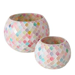 DEN VAKRESTE MOSAIKK LYKT I NYDELIGE PASTELLFARGERM 18 X 14 CM