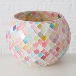 DEN VAKRESTE MOSAIKK LYKT I NYDELIGE PASTELLFARGERM 18 X 14 CM