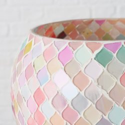 DEN VAKRESTE MOSAIKK LYKT I NYDELIGE PASTELLFARGERM 18 X 14 CM