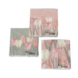 NYDELIG SERVIETT MED TULIPANMOTIV, ROSA
