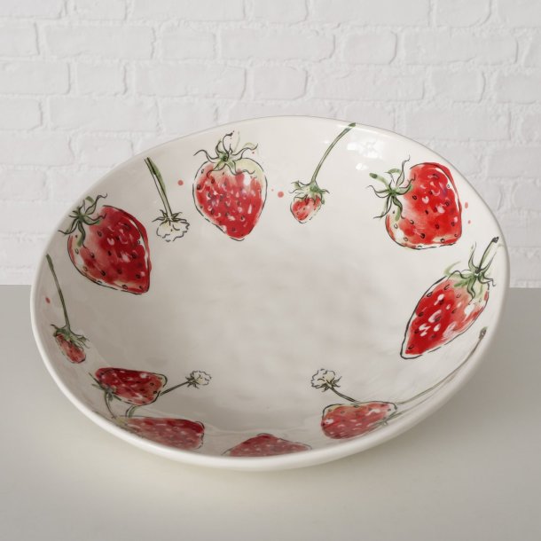 NYDELIG BOLLE MED JORDB�RMOTIV, DIA 34 CM, H 7,5 CM