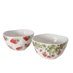 NYDELIG H�NDLAGET BOLLE MED JORDB�R MOTIV, 540 ML, H 8 CM, � 15 CM