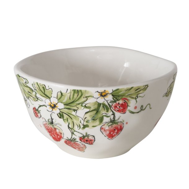 NYDELIG H�NDLAGET BOLLE MED JORDB�R MOTIV, 540 ML, H 8 CM, � 15 CM