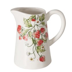 NYDELIG H�NDLAGET MUGGE MED JORDB�R MOTIV, 1,250 ML, H 22 CM