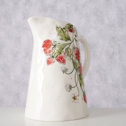 NYDELIG H�NDLAGET MUGGE MED JORDB�R MOTIV, 1,250 ML, H 22 CM