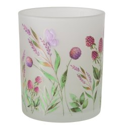 LEKKERT LYSGLASS MED BLOMSTER/B�R, H 10 CM