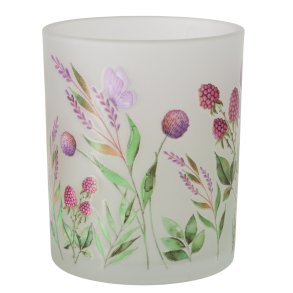 LEKKERT LYSGLASS MED BLOMSTER/B�R, H 10 CM
