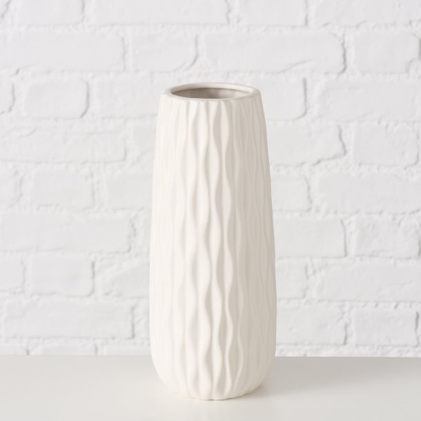 LEKKER HVIT KERAMIKK VASE, H 25 CM