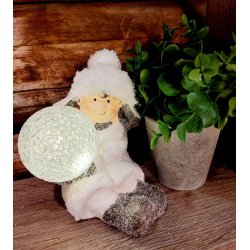 SJARMERENDE JULEFIGUR  MED SNBALL MED LEDLYS, H 13 CM