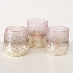 VAKKERT LYSGLASS, GULL/ROSA,  11 X 11 CM