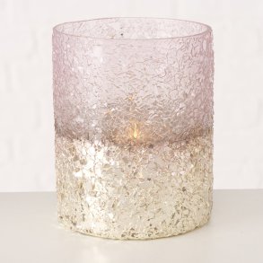 VAKKERT LYSGLASS, GULL/ROSA,  11 X 11 CM