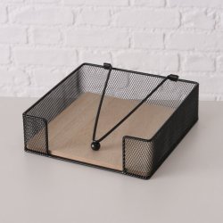 LEKKER SERVIETT HOLDER I METALL MED TREBUNN, SORTMALT, 19 X 19 CM, H 6 CM