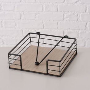 LEKKER SERVIETT HOLDER I METALL MED TREBUNN, SORTMALT, 19 X 19 CM, H 6 CM
