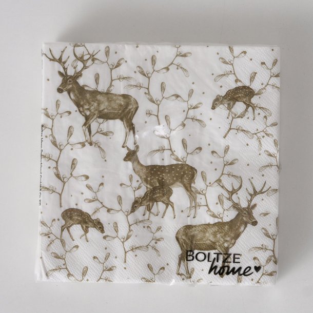 NYDELIG SERVIETT I BEIGE OG HVIT MED HJORTEMOTIV, LUNCH