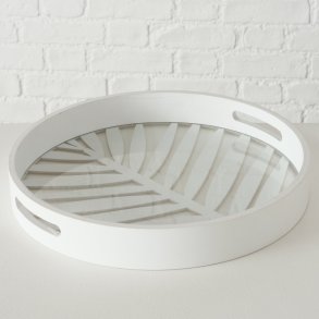 NYDELIG TREFAT MED GLASSBUNN OG BLADMNSTER, HVIT,  H 5 CM,  35 CM