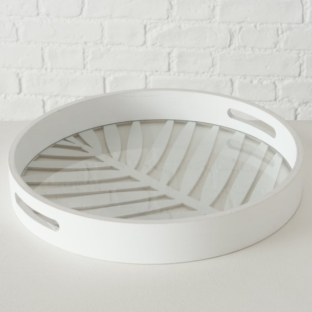 NYDELIG TREFAT MED GLASSBUNN OG BLADMNSTER, HVIT,  H 5 CM,  35 CM