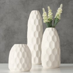 VAKKER HNDLAGET KERAMIKK VASE, HVIT, H 31 CM