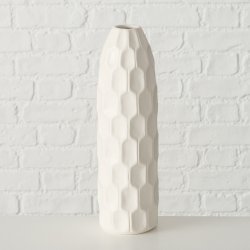 VAKKER HNDLAGET KERAMIKK VASE, HVIT, H 31 CM