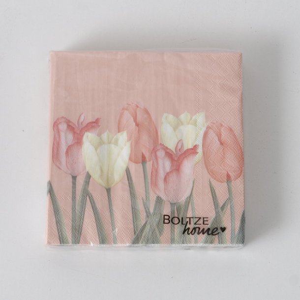 NYDELIG SERVIETT MED TULIPANMOTIV, ROSA