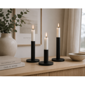 TRENDY LYSESTAKE I METALL, SVART, H 12 CM