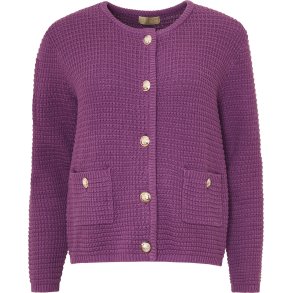 LEKKER STRIKKEJAKKE I BOMULL MED GULLKNAPPER, LYNGFARGET