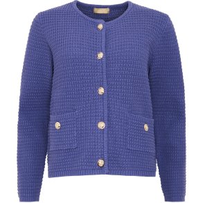 LEKKER STRIKKEJAKKE I BOMULL MED GULLKNAPPER, BL�