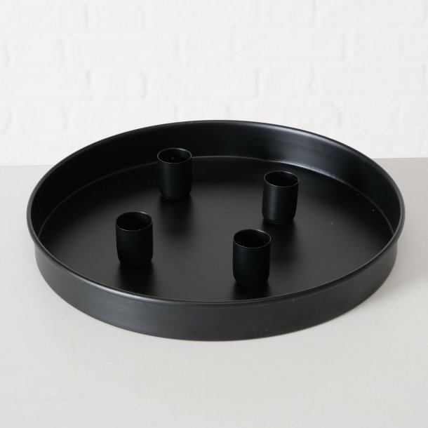 LEKKERT METALLFAT MED 4 MAGNET LYSHOLDERE, SVART, 25 CM